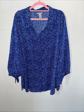 Catherines Royal Blue Patterned Button-Down Tunic, sz 5X